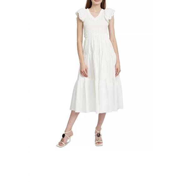 NEW EN SAISON amaya smocked midi dress in white - Picture 1 of 3